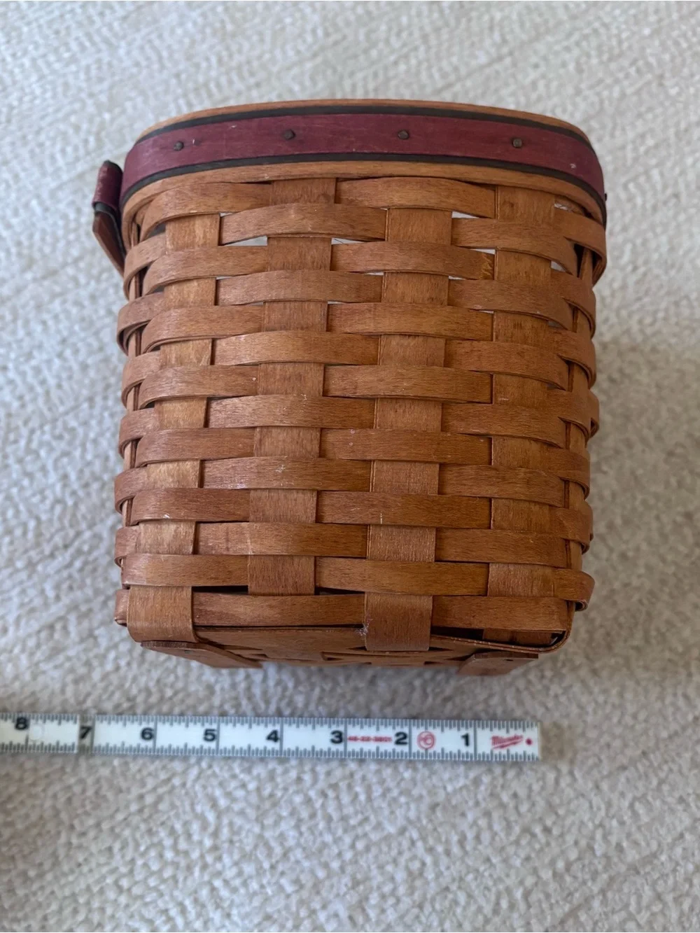 Longaberger Brown Woven Square Basket with Red Accent Trim